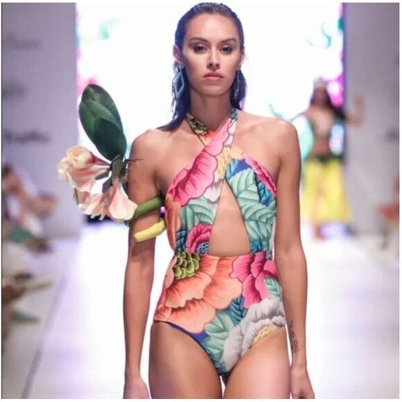 Mara Hoffman floral one piece bathing suit "Flora" Halter size S‎ - Picture 5 of 16